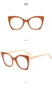 Positive and side views of vintage cat-eye frames in two-tone brown and cream