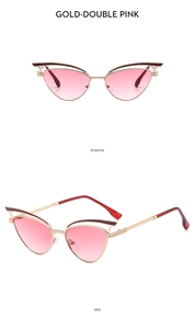 Detail der goldenen Katzenaugen-Sonnenbrille mit rosa Verlaufsgläsern und Metallrahmen
