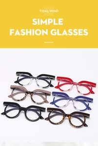 Showcase of six vintage round eyeglasses frames in various colors with detailed bridge