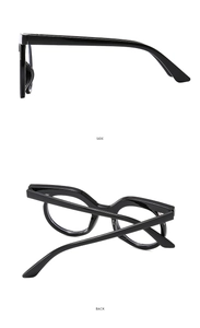 Detailed side and back views of retro round black glossy blue light blocking glasses frames