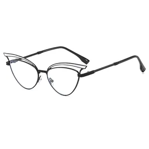 Moderne Cat-Eye-Sonnenbrille für Damen mit Metallgestell und stilvollem Doppelflügel-Design