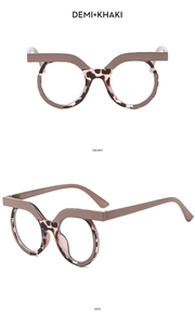 Front and side views of demi and khaki round frames with flat top glasses