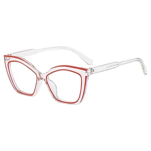 Cat-Eye Blaulichtfilter Brille mit transparentem Rahmen und roten Zierlinien Akzenten