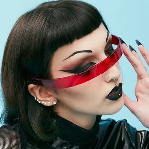 Cyberpunk wraparound red shield sunglasses for party costume with futuristic aesthetic