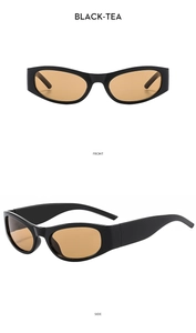 Vorder- und Seitenansicht der trendigen schwarzen und teefarbenen Sportsonnenbrille