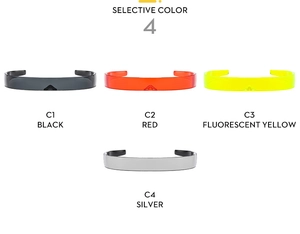 Selection of futuristic wraparound sunglasses in black, red, yellow and silver colors