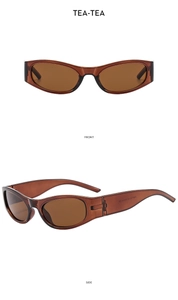 Detailansicht der Vintage Y2K teefarbenen Oval-Sonnenbrille in Front- und Seitenansicht