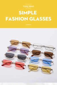 Detailed set of retro semi-rimless rectangular sunglasses in eight assorted frame colors