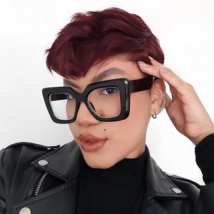 Women's trendy oversized black square sunglasses with thick frames for retro fashion style