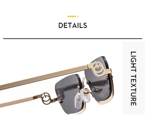 Detail of golden metal hinge with interlocking G design on fashion square sunglasses