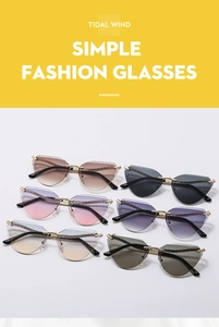 Modische randlose Cat-Eye-Sonnenbrille mit lebendigen Verlaufsgläsern in vielen Farben