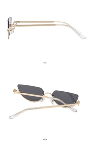 Detailed side and back views of gold metal cat-eye sunglasses with G-letter temple detail