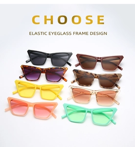 Detailed view of cat eye sunglasses in eight colors with elastic frame design