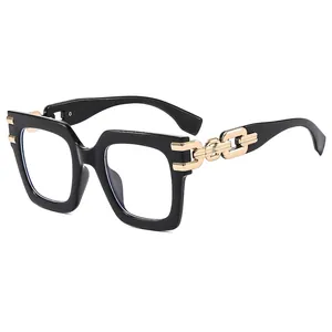 Fashionable square frame sunglasses with golden chain accents and black thick rim