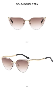 Detailansicht der randlosen Dreiecks-Sonnenbrille mit gold strukturierten Bügeln