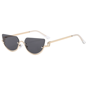 Fashionable half-frame cat eye metal sunglasses with triangle lenses and spiral temples
