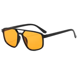 Fashionable men's double bridge aviator sunglasses with black frame and orange lenses