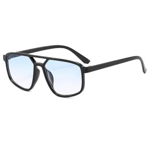 Classic double-bridge aviator sunglasses with matte black frames and light blue lenses