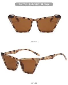 Detail view of C6 cat eye sunglasses in tortoiseshell brown with premium lenses