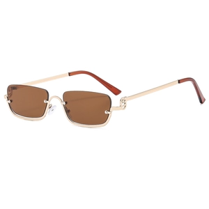 Fashionable half-rim square sunglasses with gold metal frames and brown lenses for UV protection