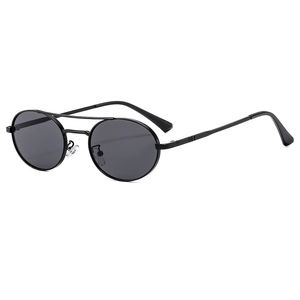 Retro oval metal sunglasses with double bridge and black frames for a stylish vintage look