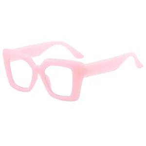 Women's trendy square candy pink thick frame sunglasses with retro oversized fashion style