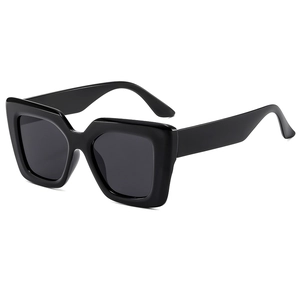 Fashionable black oversized square sunglasses with a retro thick frame and glossy finish