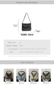 Detailed chart of the large PU leather tote bag dimensions and multi-color selection