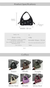 Detailed size chart and multi-color selection for vintage PU leather underarm bags