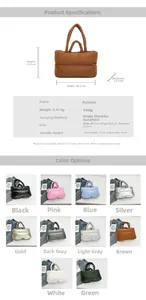 Size specifications and multi-color options of the quilted down fabric tote bag