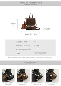 Detailed size chart for the mini brown vintage backpack with dimension markings