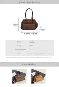 Detailed size specifications for the vintage frosted PU leather multi-pocket shoulder bag