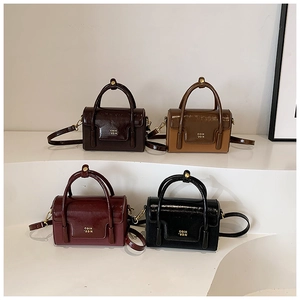 Detailed comparison of mini crossbody bags in black, dark brown, khaki, and burgundy colors