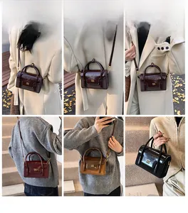 Fashionable PU leather crossbody bag shown in street style shots from various angles