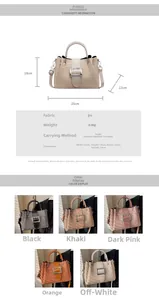 Detailed size specifications and multi-color options for the stylish bucket handbag