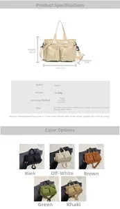 Detailed size specifications for the lightweight large capacity nylon tote with front pockets