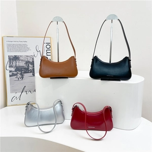 Minimalist faux leather baguette shoulder bags in four colors with sleek crescent shape