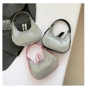 Detailed trio of sparkly moon hobo bags in pink, black and white leather trim