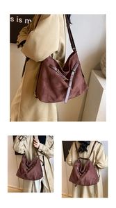 Detail of coffee brown matte tote showing versatile shoulder and backpack straps with buckles