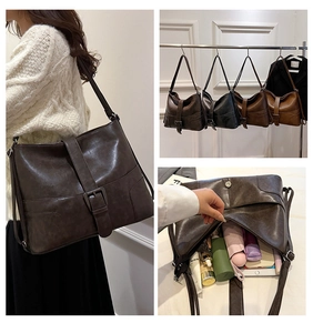 Collage of large vintage tote bags in four colors showing interior capacity and styling