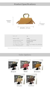 Detail view of stylish square handbag with metal ring handle and PU leather texture
