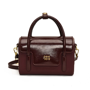 Classic square crossbody bag in wine red leather with top handle and gold hardware