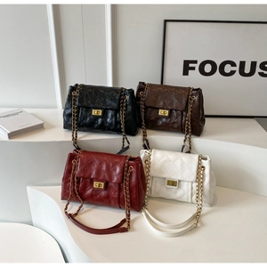 Quilted leather crossbody chain bags in burgundy, black, brown and white colors