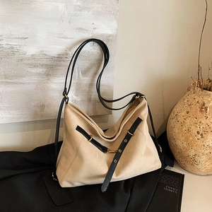 Vintage Matte Suede Tote Shoulder Bag For Women Large Capacity Frosted PU Leather Hobo Handbag Commute Work Daily Casual