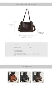 Detailed size specifications for retro embossed PU leather bucket bag with dimensions