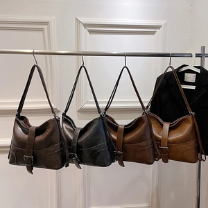 Retro PU leather tote bags in four colors with buckle detail and large capacity