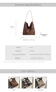 Detailed size chart and parameter guide for the leopard print large capacity tote bag