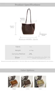 Detailed size chart and color options for suede shoulder bag with faux fur trim