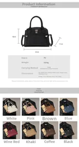 Detailed chart showing handbag dimensions 25x16x11cm and various color options available