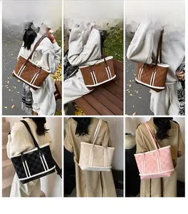 Winter plush tote bag with checkerboard pattern shown in multiple outdoor model views